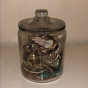 Beautiful glass jar of jewelry